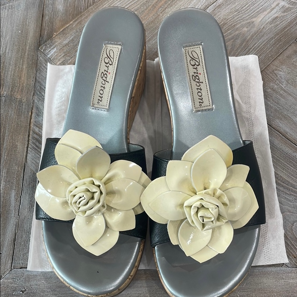 Brighton Black and Cream Floral Sandals